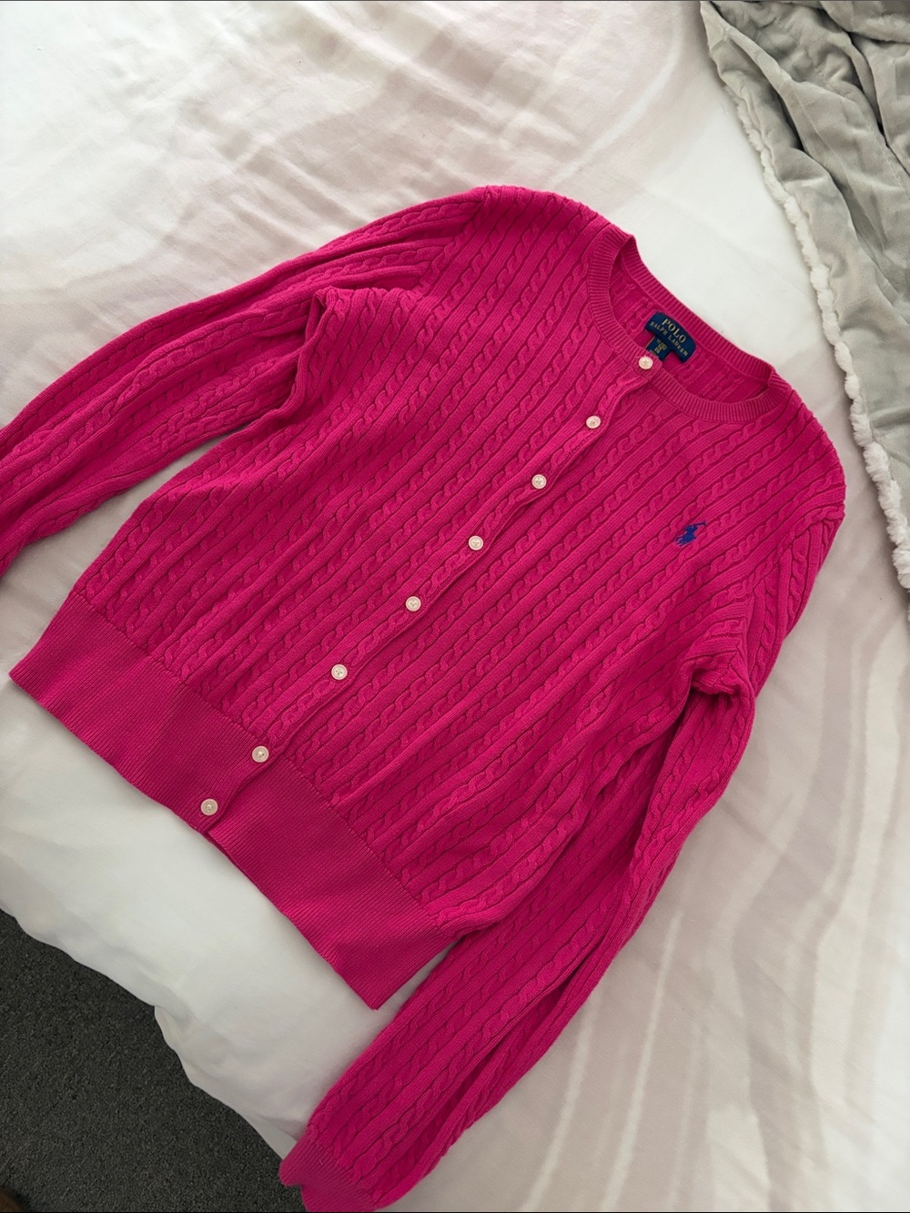 Ralph Lauren Hot Pink Cable-Knit Button-Up Cardigan